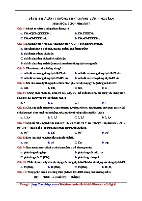 Đề thi thử THPT Quốc gia môn Hóa học lần 1 năm 2017 - Trường THPT Quỳnh Lưu 1 (Có đáp án)